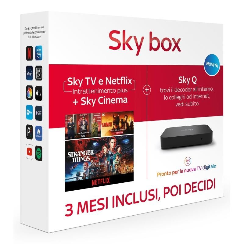 SKY BOX CON 3 MESI DI SKY TV E NETFLIX INTRATTENIMENTO PLUS SKY CINEMA DECODER SKY Q INCLUSO